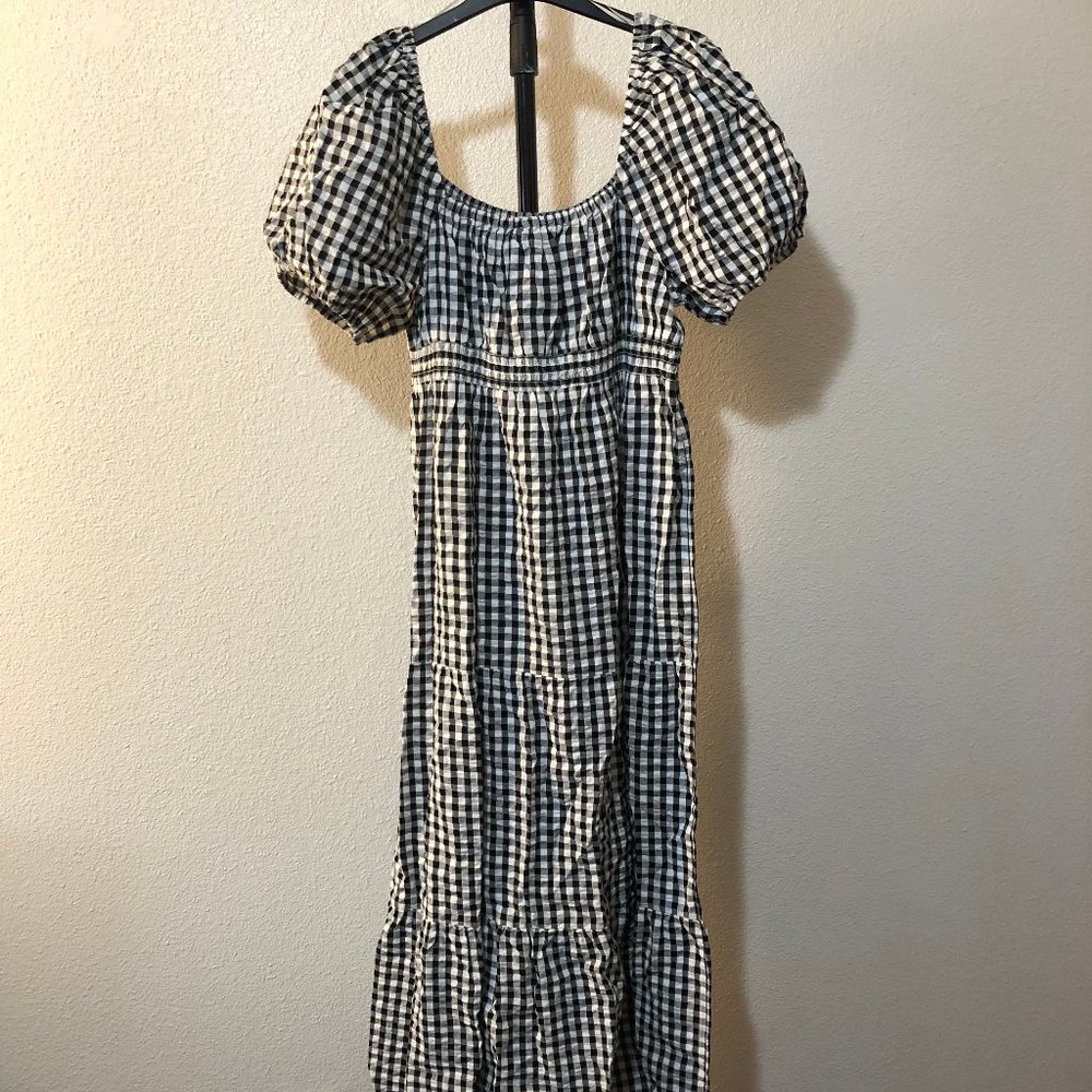 NWT Marks and Spencer Cotton Gingham Puff Sleeve Dress UK 18